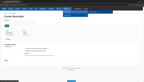 E-mail Reminder Screenshot